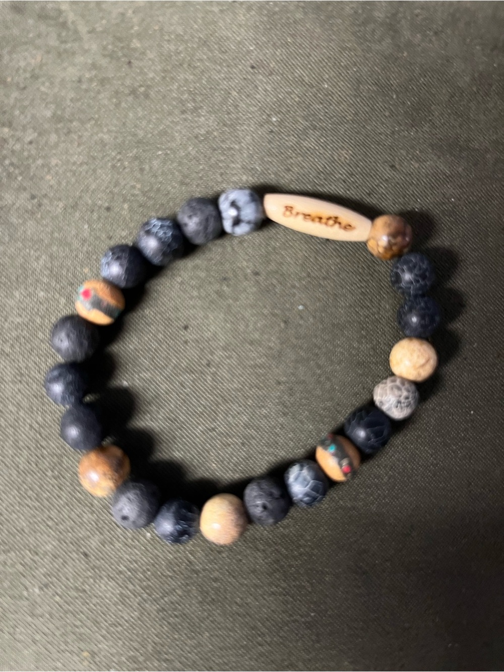 Gemstone Beaded Stretch Bracelet with 'Breathe' Accent